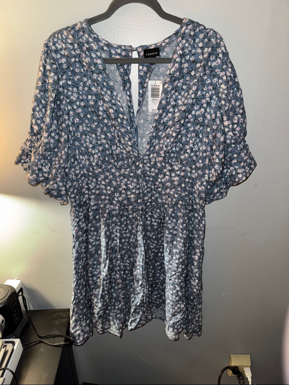 Torrid Blue Floral V-Neck Peplum Mini Dress